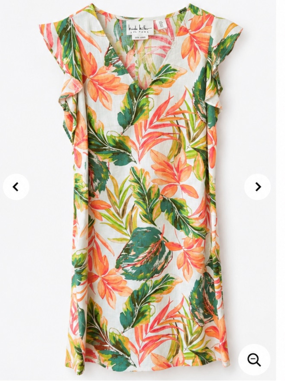 Nicole Miller Tropical Floral Midi Dress in Green & Coral